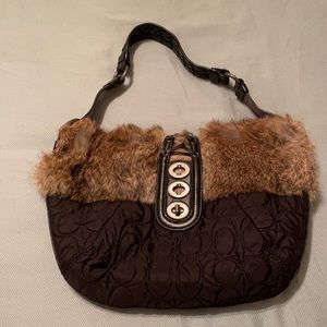 Coach black hobo bag with real rabbit fur!